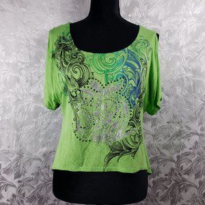 Apple Bottoms Cropped Embellished Tee with Mesh See Thru Back - Never Worn